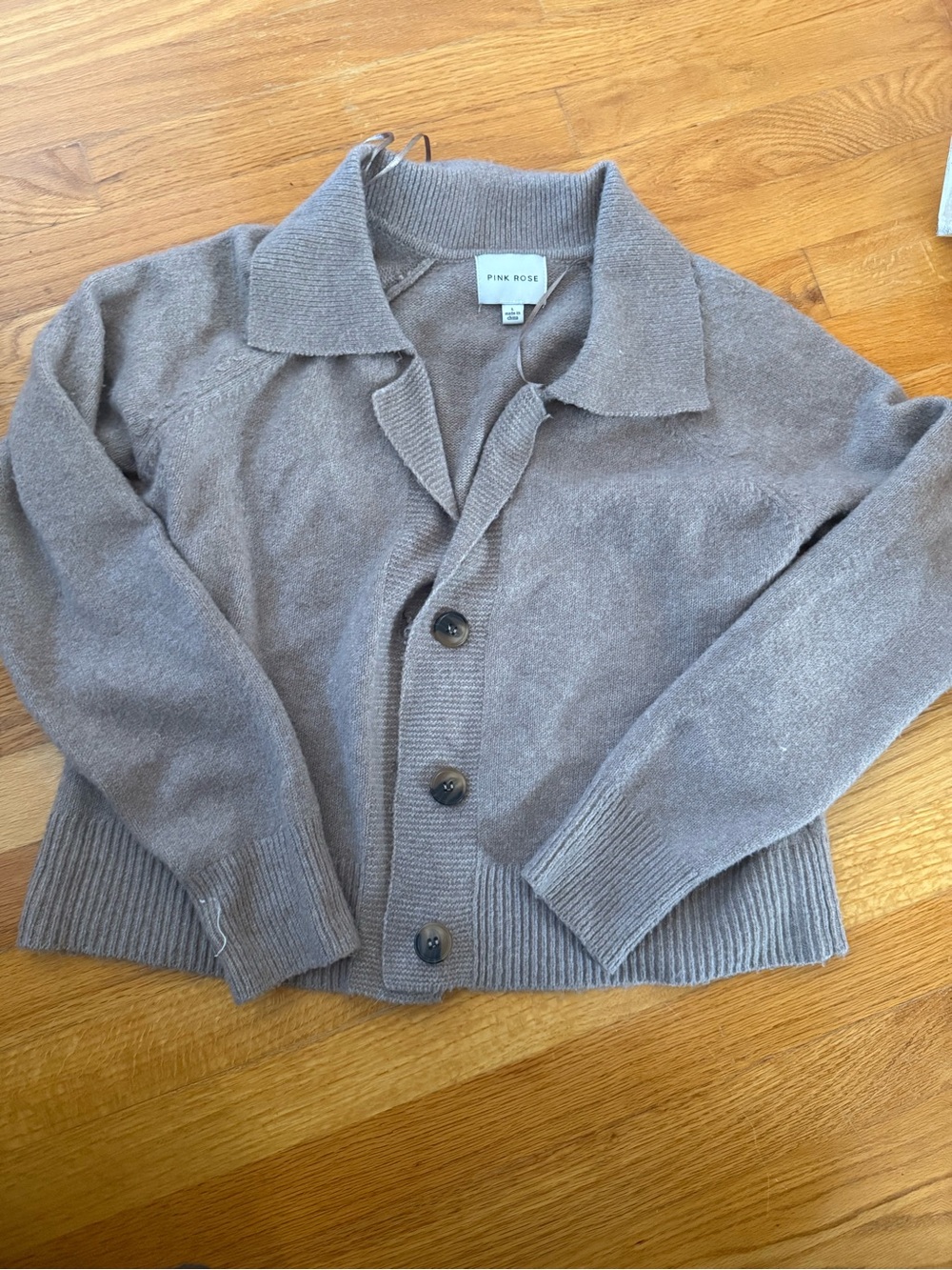 Pink Rose Women's Taupe Button-Front Knit Blazer